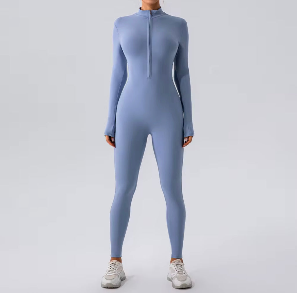 Combinaison moulante zippée “SculptFit” – Bleu nuit