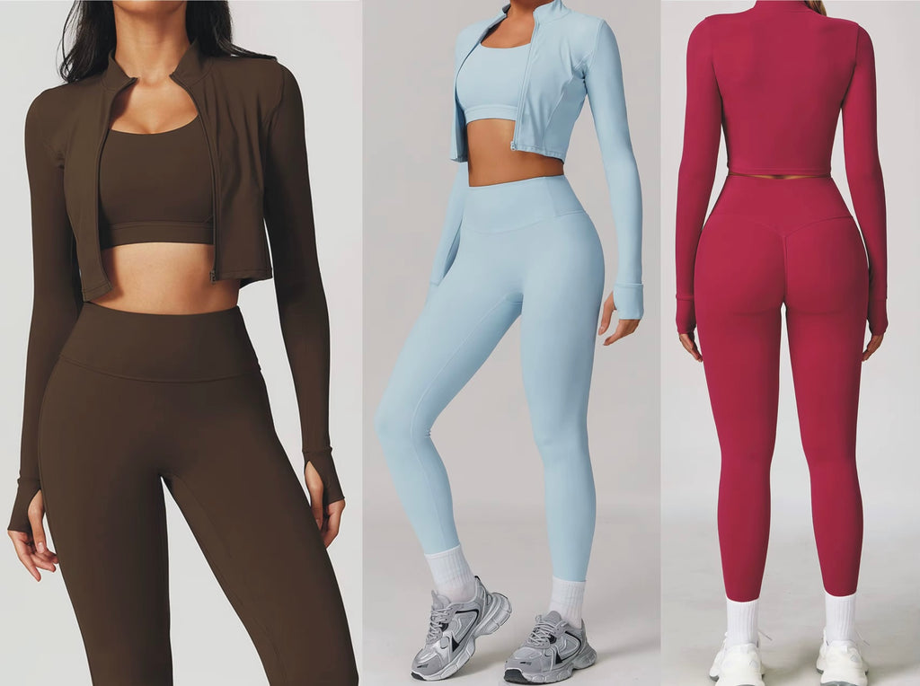 Ensemble de sport 3 pièces “Kayni Luxe” – Veste, brassière et legging seamless