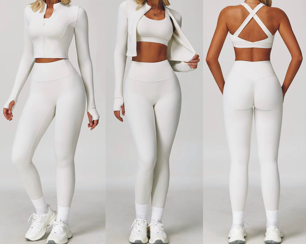 Ensemble de sport 3 pièces “Kayni Luxe” – Veste, brassière et legging seamless