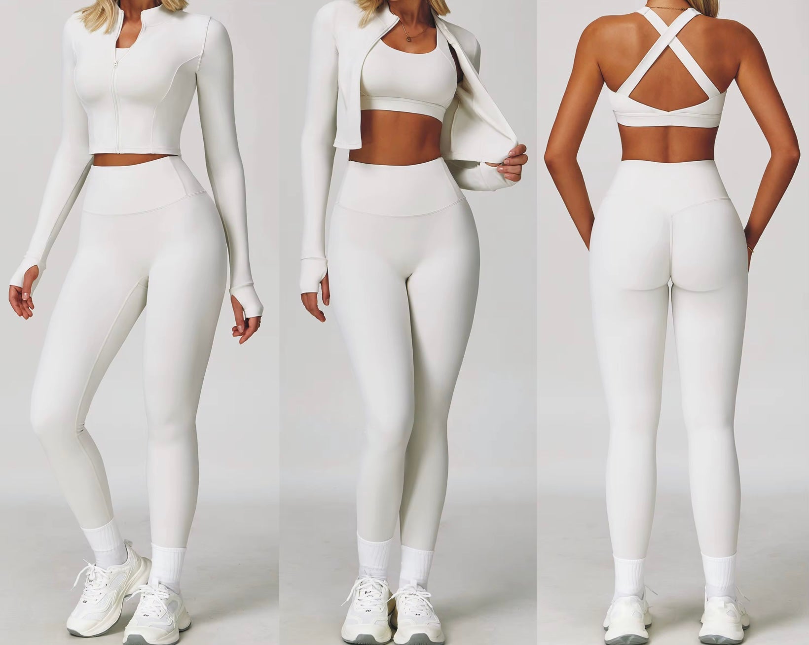 Ensemble de sport 3 pièces “Kayni Luxe” – Veste, brassière et legging seamless