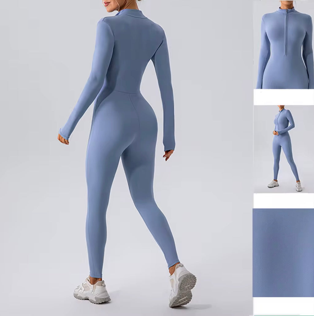 Combinaison moulante zippée “SculptFit” – Bleu nuit