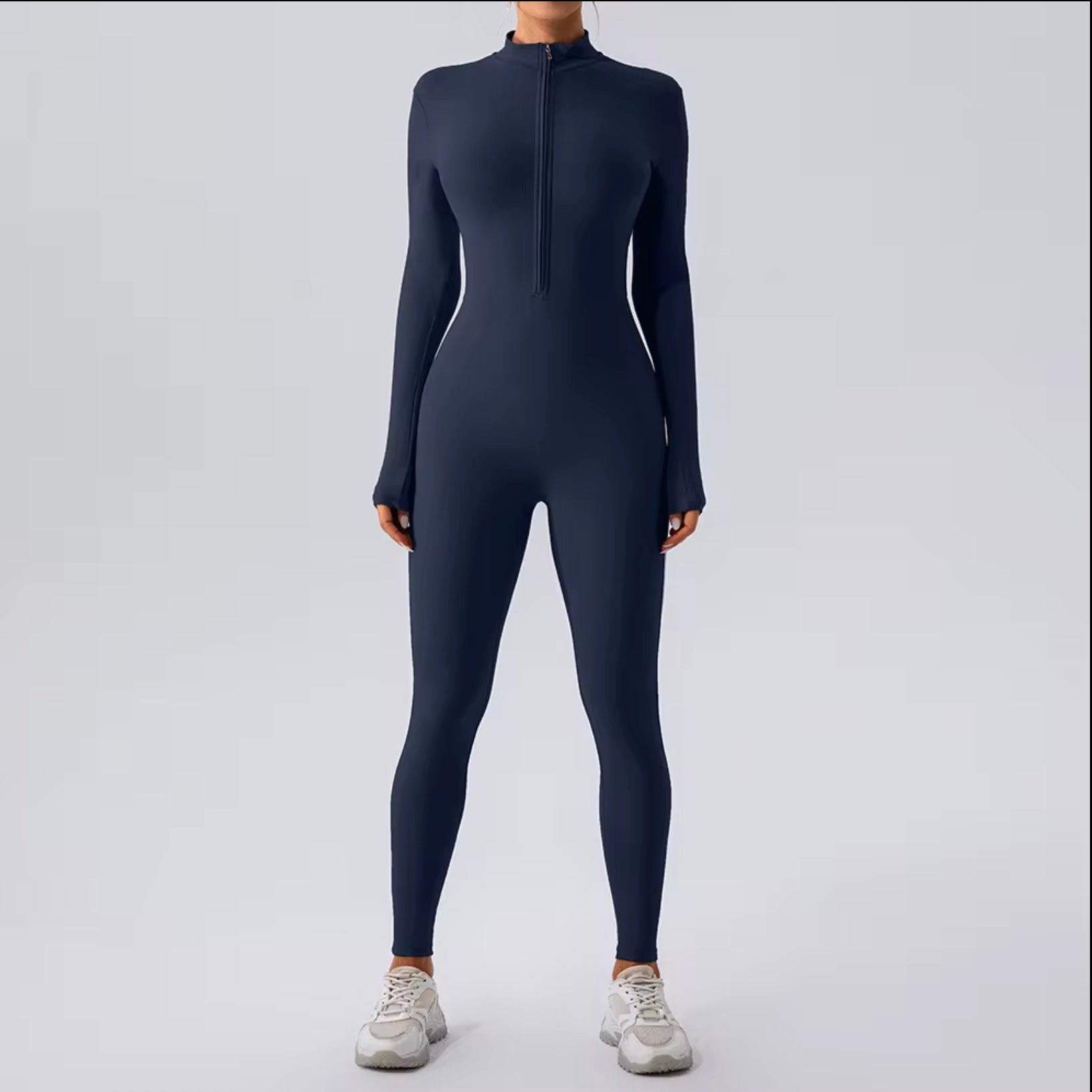 Combinaison moulante zippée “SculptFit” – Bleu nuit
